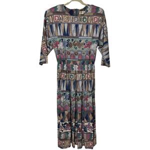 Vintage Size 10 Terri Ellen Abstract Print Midi Dress